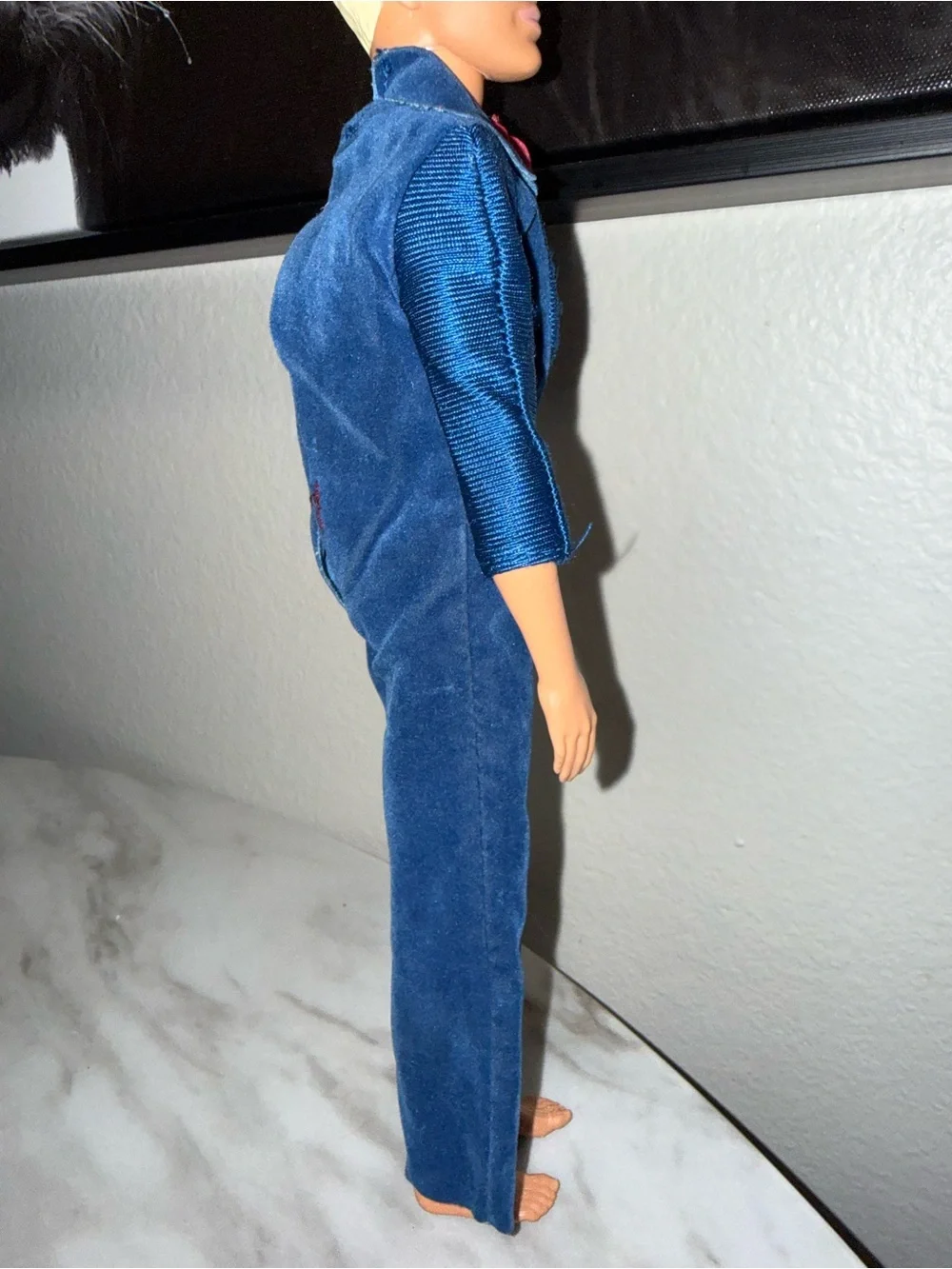 Barbies Ken navy blue 1977 jumpsuit red under shirt
